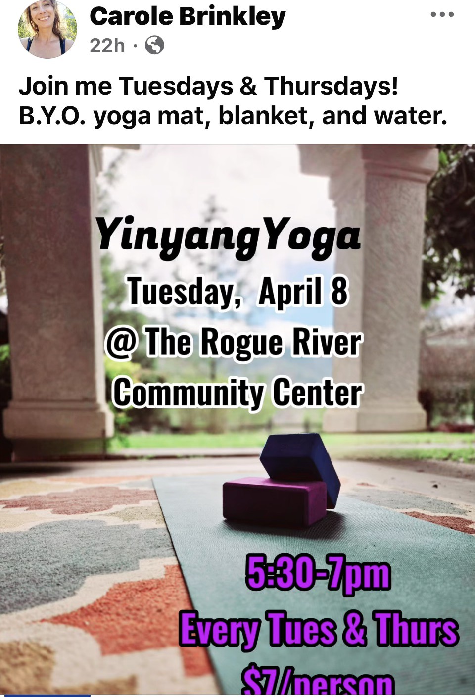 Yinyang Yoga Classes Every Tuesday and Thursday 5:30-7pm